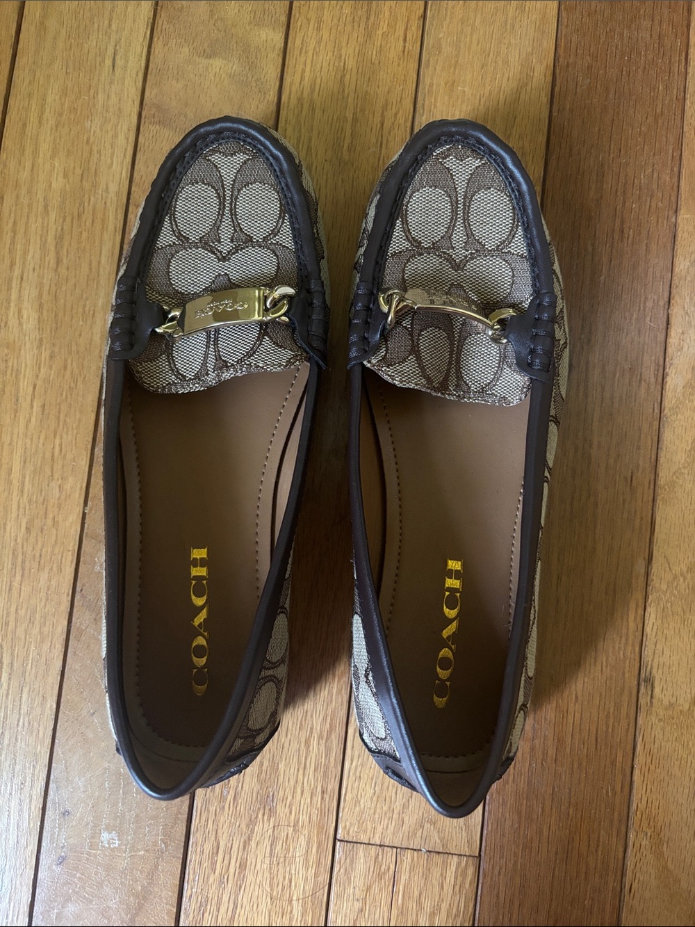 Coach Signature Canvas Loafers with Gold-Tone Bit — Brown/Tan